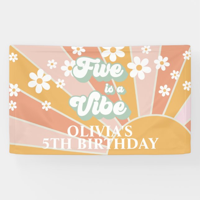 Banderoles Retro Sunshine FIVE est un Anniversaire de la marg (Horizontal)