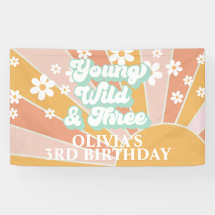 Banderoles Retro Sunshine Young Wild Trois Daisy Anniversaire