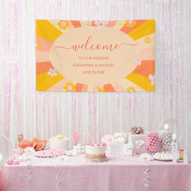Banderoles Retro Super 70's à thème orange jaune Mariage (Fête)