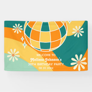 Banderoles Retro Super Wave Disco Ball Daisy Orange Anniversa