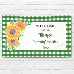 Banderoles Réunion de famille tournesol et vert à carreaux