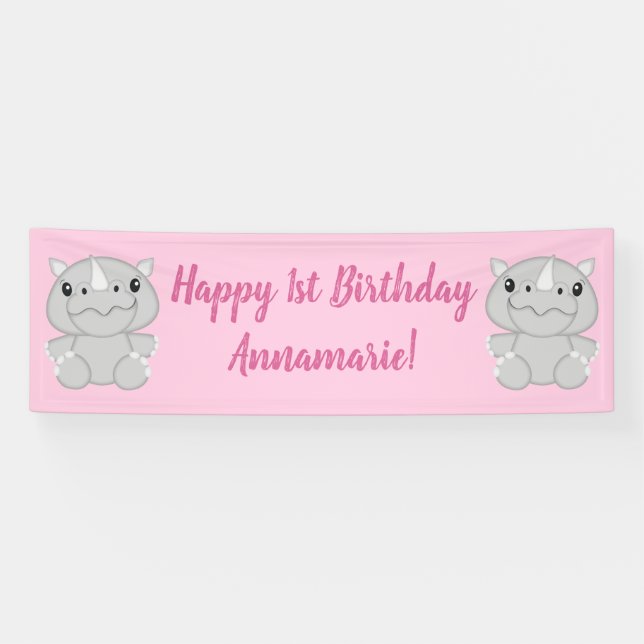 Banderoles Rhino fête d'anniversaire rose (Horizontal)