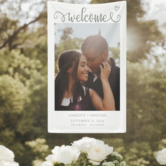 Banderoles Rien de fantaisie Juste l'amour Mariage de bienven (Nothing Fancy Just Love Welcome Wedding Banner from Ricaso. Add your own photograph and text)