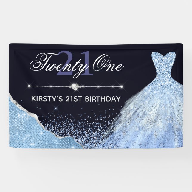 Banderoles Robe d'aquarelle bleu clair 21e anniversaire (Horizontal)