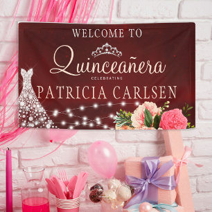 Banderoles Robe de princesse quinceanera bordeaux florale fêt