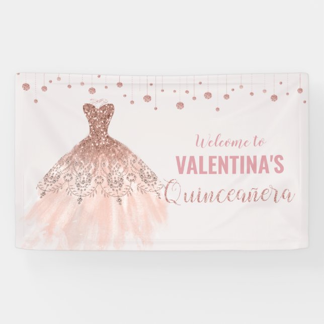 Banderoles Robe d'or rose Quinceañera 15e anniversaire Contex (Horizontal)