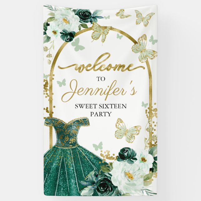 Banderoles Robe douce 16 Affiche de bienvenue papillon floral (Vertical)