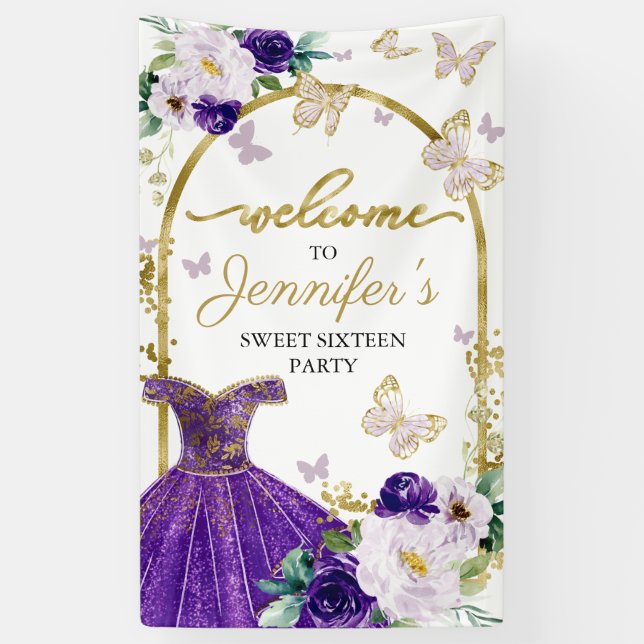 Banderoles Robe douce 16 Affiche de bienvenue papillon floral (Vertical)