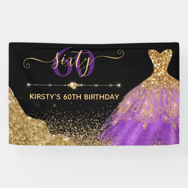 Banderoles Robe or & pourpre Aquarelle Anniversaire (Horizontal)