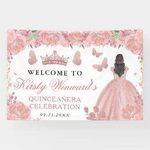 Banderoles Robe Rose Gold Cheveux Bruns Princesse Quinceanera