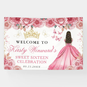 Banderoles Robe rose princesse brune Floral Sweet 16
