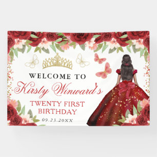 Banderoles Robe Rouge Princesse à Peau Noire Fleur d'Annivers