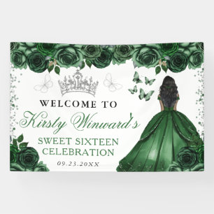 Banderoles Robe Verte Peau Sombre Princesse Florale Douce 16