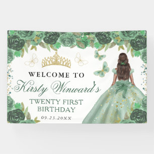 Banderoles Robe verte Princesse à peau foncée Fleur d'anniver