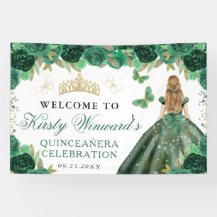 Banderoles Robe verte princesse blonde florale Quinceanera