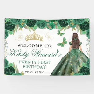 Banderoles Robe verte princesse brune florale Anniversaire