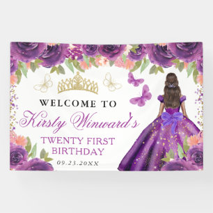 Banderoles Robe violette Princesse à peau foncée Fleur d'anni