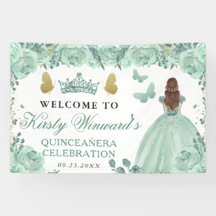 Banderoles Robes Vertes Princesse aux Cheveux Rouges Florale 