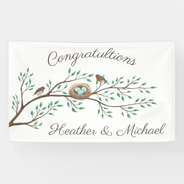 Banderoles Robin Oiseaux Nid Oeufs Baby shower de printemps (Horizontal)