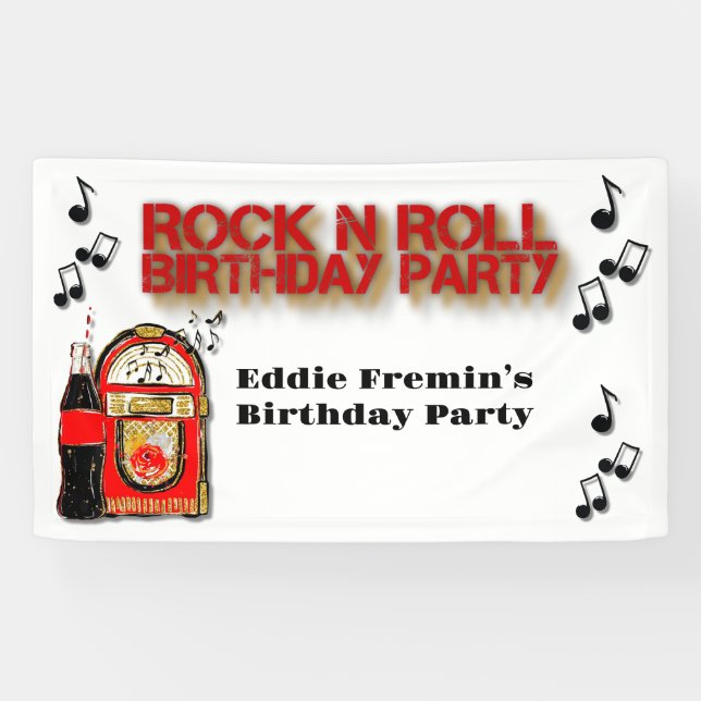 Banderoles Rock n'Roll Jukebox fête d'anniversaire (Horizontal)