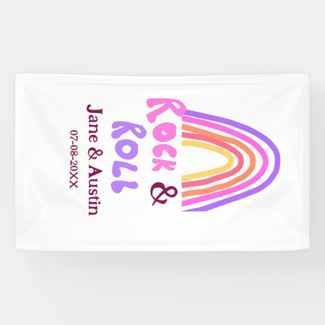 Banderoles Rock & roll mariage ajouter nom de couple rétro ar (Horizontal)