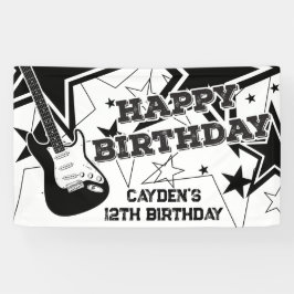 Banderoles Rock Star Anniversaire Guitare Stars Noir et Blanc
