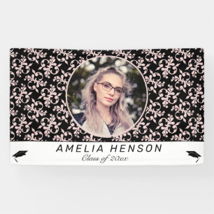 Banderoles Rococo Pink Black Photo Name Classe de diplôme