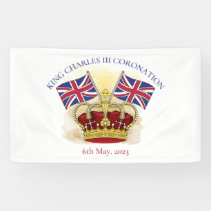 Banderoles Roi Charles III Couronne de couronnement et drapea