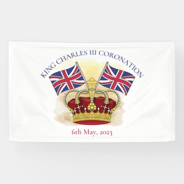 Banderoles Roi Charles III Couronne de couronnement et drapea (Horizontal)
