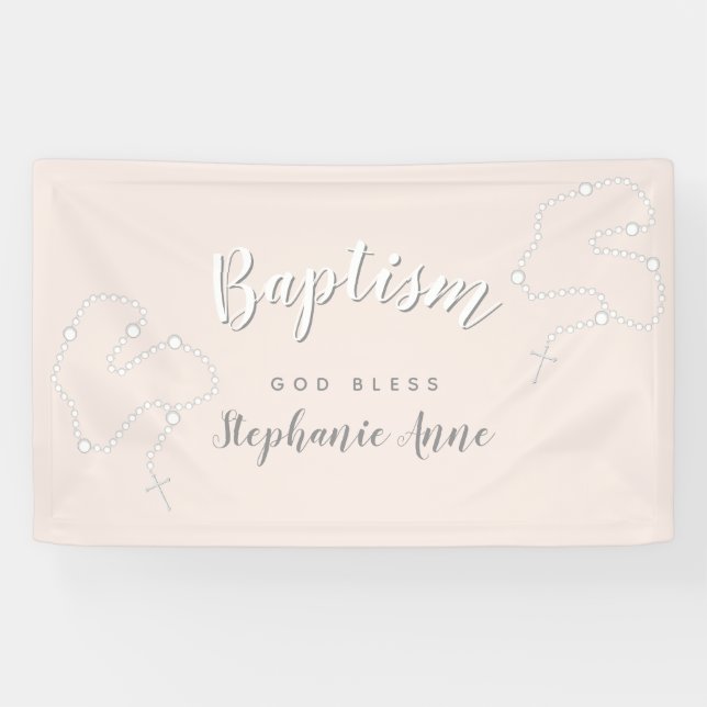 Banderoles Rosaire du baptême sur rose (Horizontal)