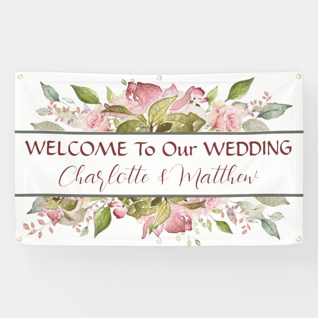 Banderoles Rose Aquarelle Mariage rose pâle (Horizontal)