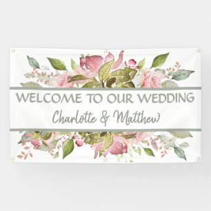 Banderoles Rose Aquarelle Mariage rose pâle