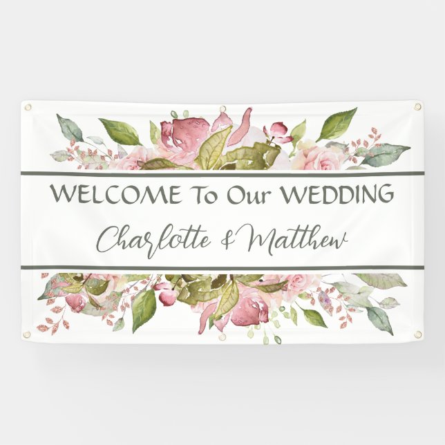 Banderoles Rose Aquarelle Mariage rose pâle (Horizontal)