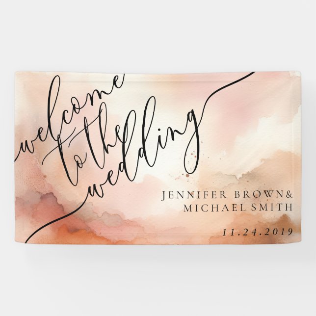 Banderoles Rose beige or Aquarelle rose Mariage (Horizontal)