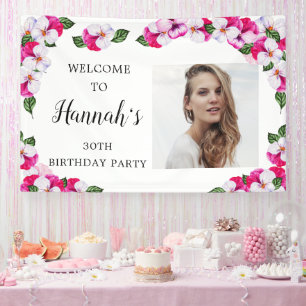 Banderoles Rose Blanc Floral 30e anniversaire Bienvenue