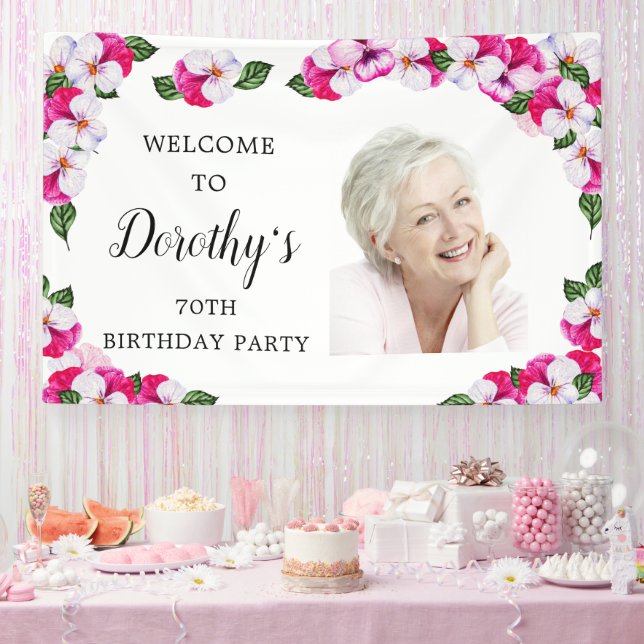 Banderoles Rose Blanc Floral 70e anniversaire Bienvenue (Fête)