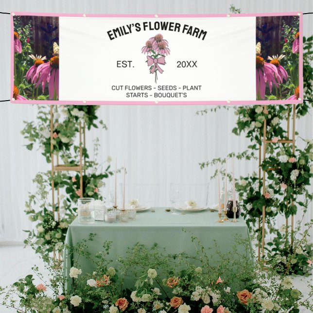 Banderoles Rose & Blanc Moderne Deux Photo Flower Farm (Créateur téléchargé)