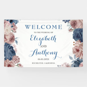 Banderoles Rose bleu marine Mauve Mariage d'aquarelle