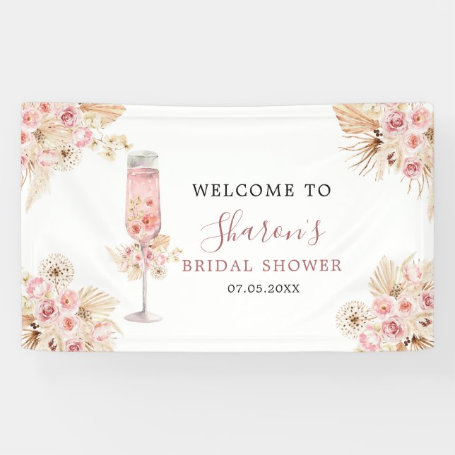 Banderoles Rose Boho Rose Soiree Fête des mariées Grande bann (Horizontal)