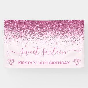 Banderoles Rose clair et paillettes de faux rose Sweet 16