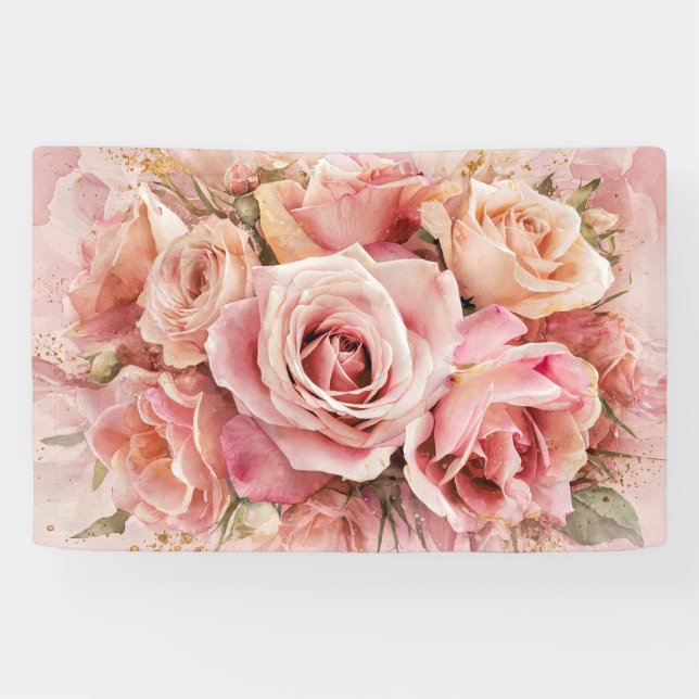 Banderoles Rose d'aquarelle rose Art mural Imprimer #3 (Horizontal)