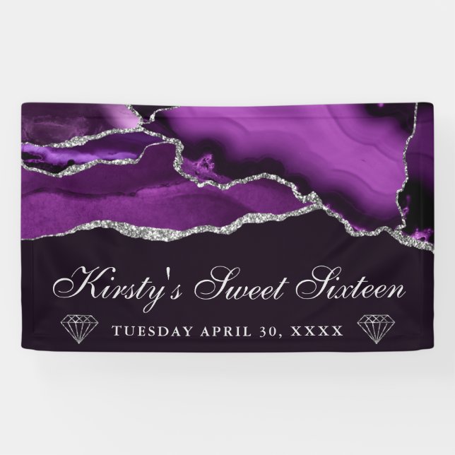 Banderoles Rose et argent Paillettes Agate Sweet Seize (Horizontal)