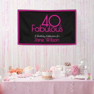 Banderoles Rose et Noir Moderne 40 Anniversaire Fabuleux 