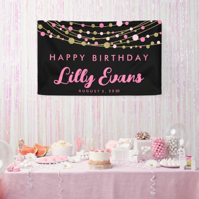 Banderoles rose et or glitter Joyeux anniversaire 30e 40e (Fête)