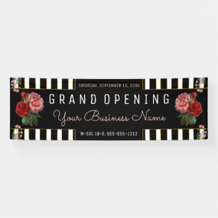 Banderoles Rose Floral Noir White Stripes Business