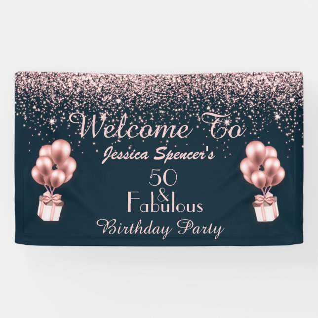 Banderoles Rose Gold 50 et fabuleux 50e anniversaire Bienvenu (Horizontal)