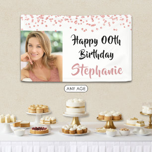 Banderoles Rose Gold Anniversaire Tout Âge Confetti Écriture