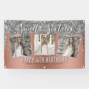 Banderoles Rose Gold Argent Paillettes Gouttes Photo 16e Anni