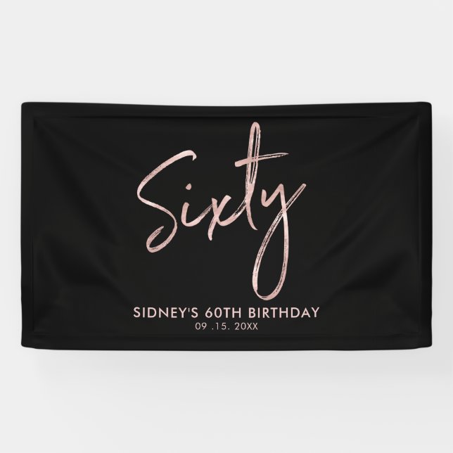 Banderoles Rose Gold & Black Modern 60e fête d'anniversaire (Horizontal)