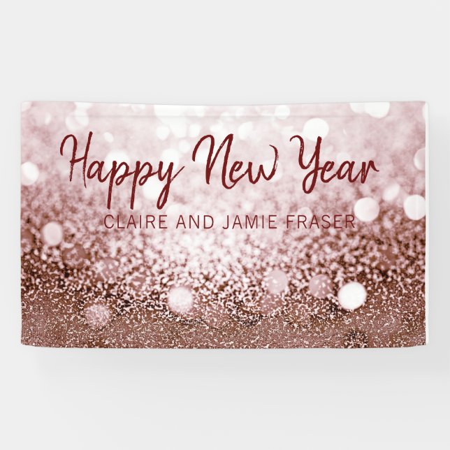 Banderoles Rose Gold Bokeh Bonne fête du Nouvel An (Horizontal)